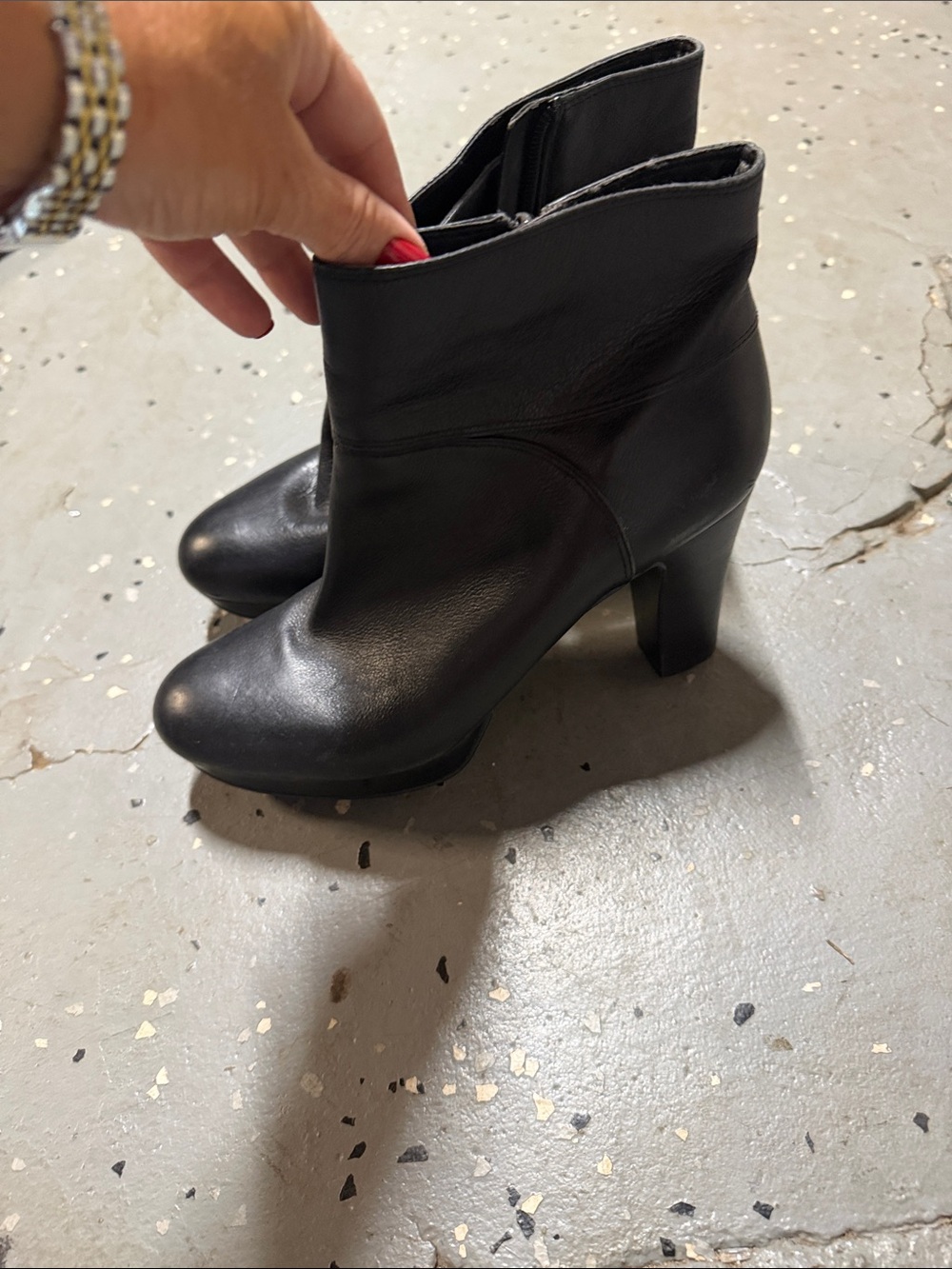 Nine West Black Leather Ankle Booties with Block Heel